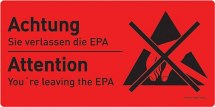 Znak ostrzegawczy dla obszarów ESD, język niemiecki i angielski. 150x300mm